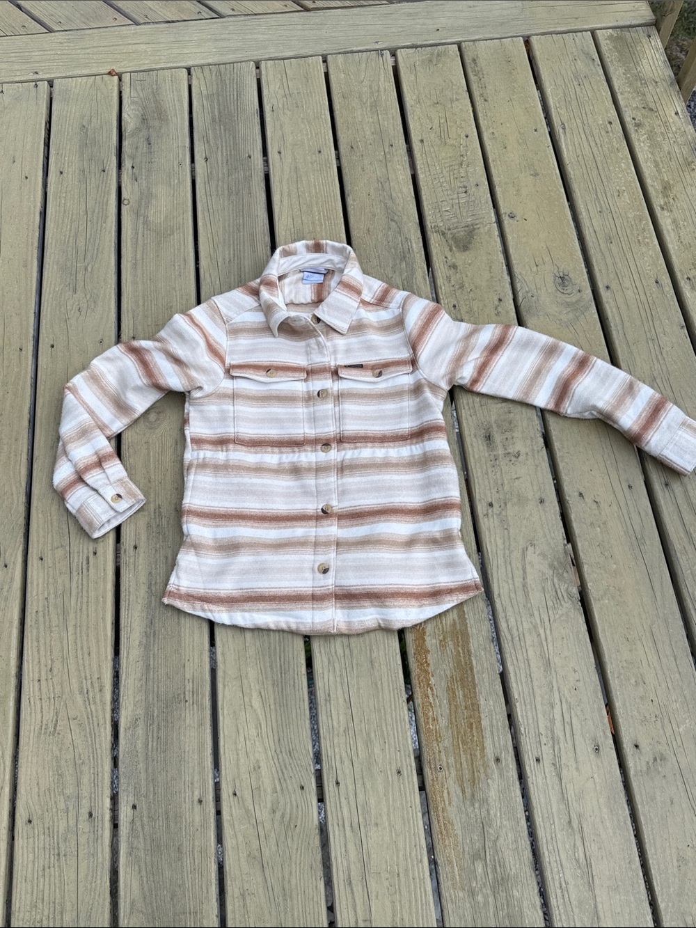 Columbia Cream & Brown Striped Button-Down Shirt Jacket